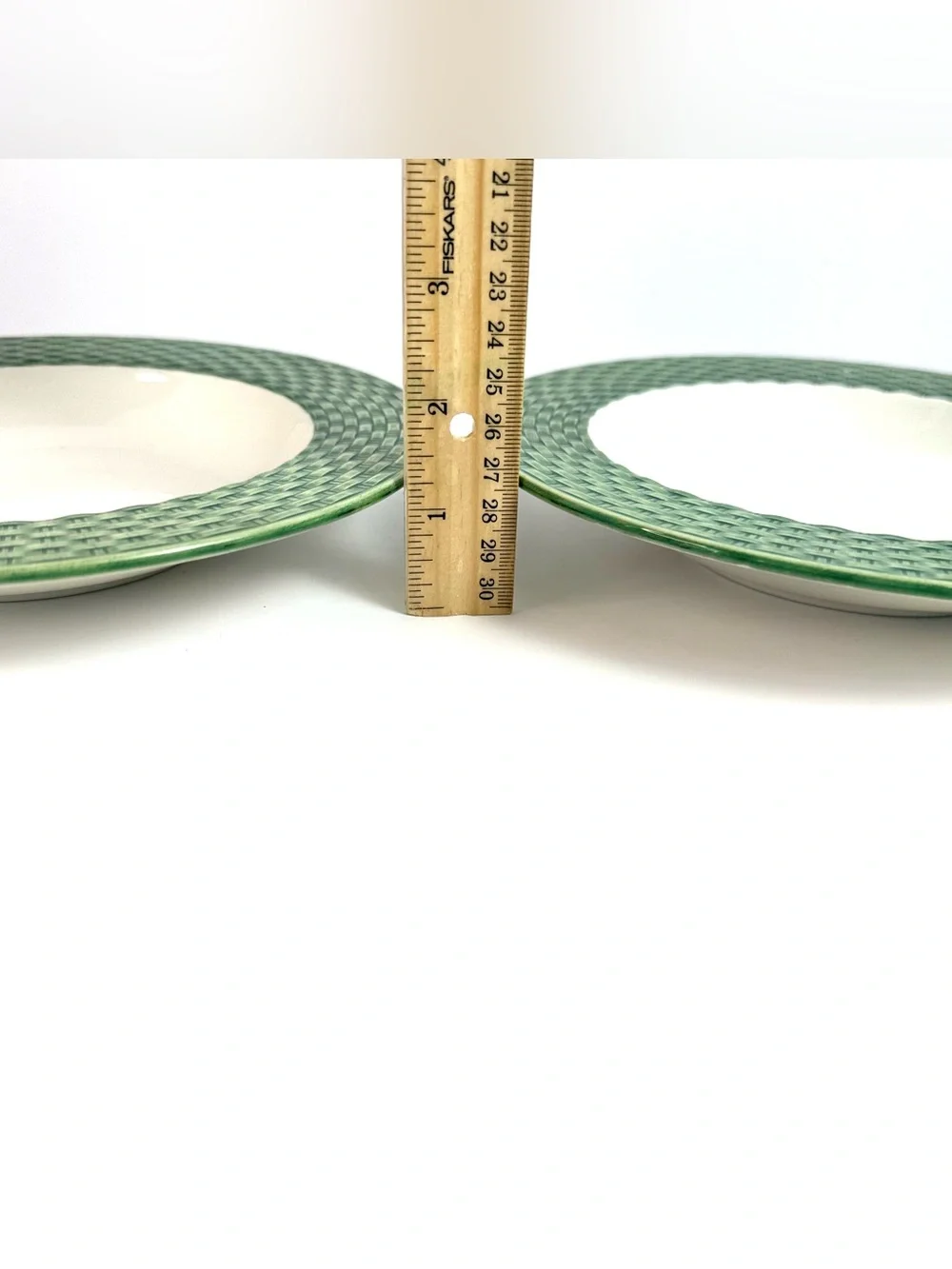 Vintage Pier 1 Basket Weave Green/white Soup Bowls Set Of 2 Made In Italy